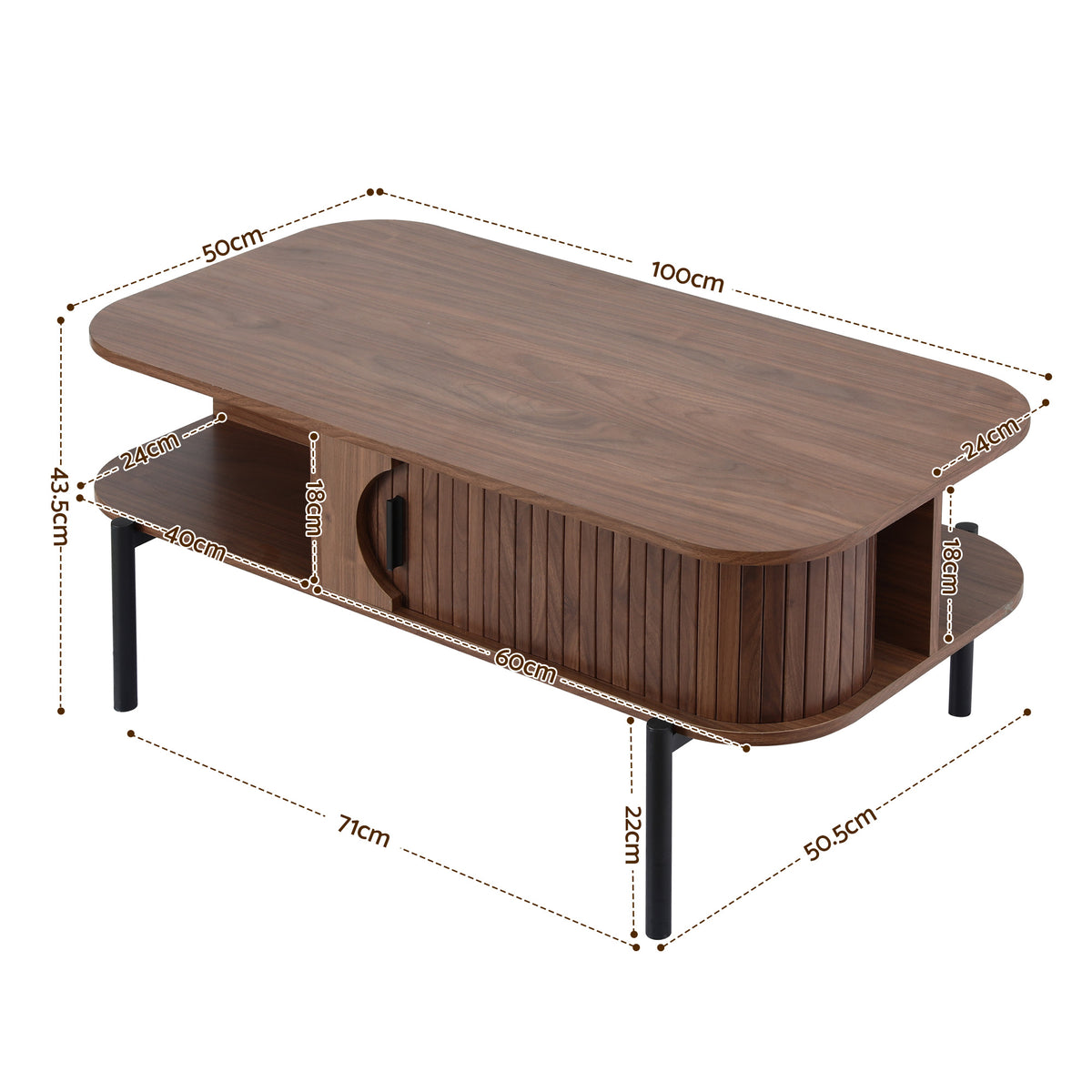 TWSC Coffee Table Living Room Center Table Shelf Cabinet Walnut
