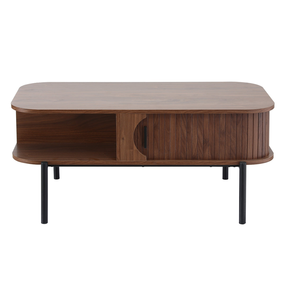 TWSC Coffee Table Living Room Center Table Shelf Cabinet Walnut