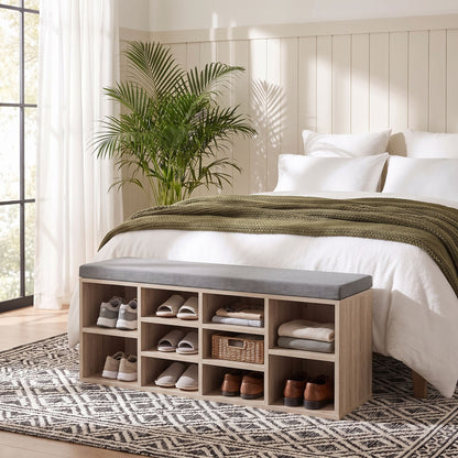 TWSC Shoe Bench x2 Set Fabric Seat Pine Hallway Bedroom
