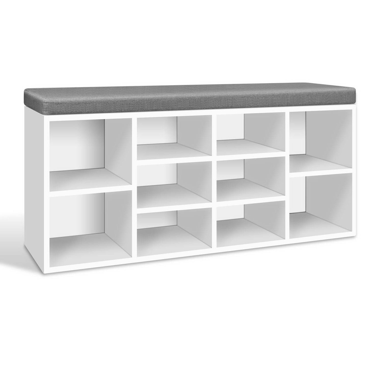 Shoe Rack Storage Cabinet Bench – 10 Compartments, Two-Tone Fabric Cushion