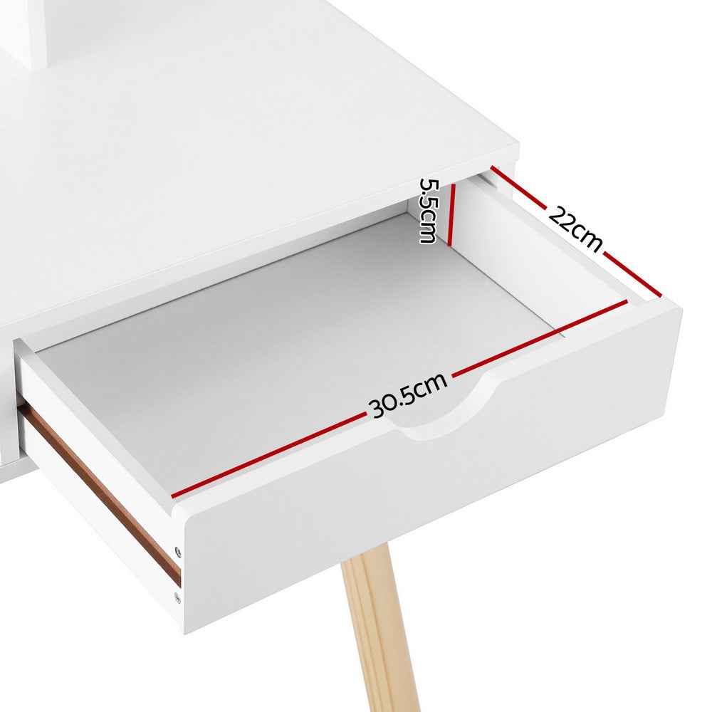 Kids Dressing Table Vanity Set with Mirror and Pine Wood Legs – White, Spacious Storage