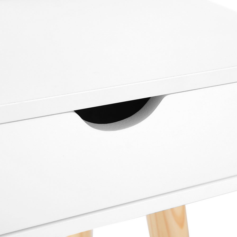 Kids Dressing Table Vanity Set with Mirror and Pine Wood Legs – White, Spacious Storage