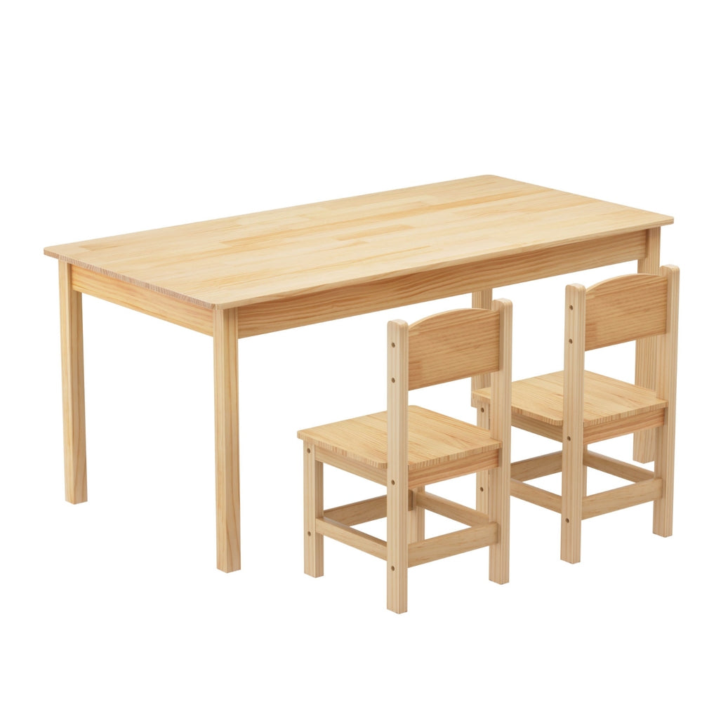 Kids Table and 2 Chairs Set – Durable Pinewood, Natural Finish