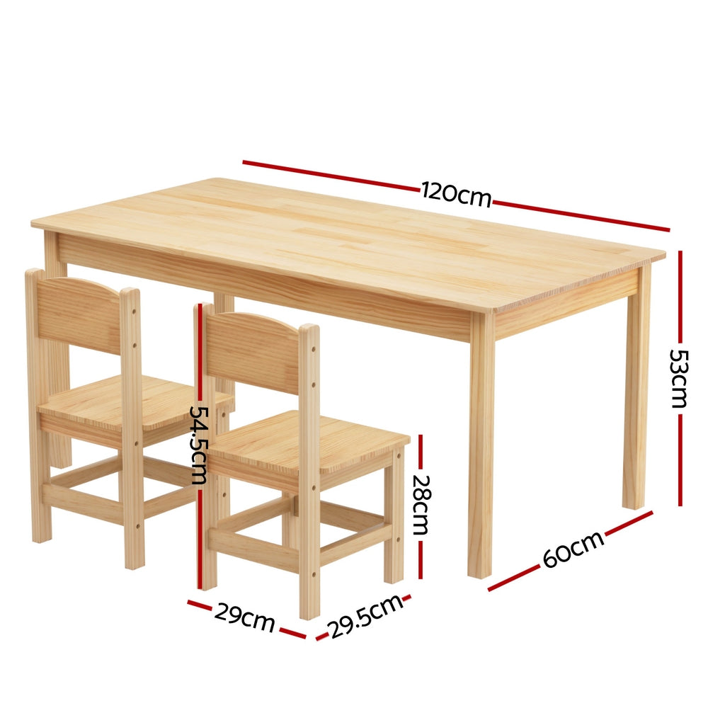Kids Table and 2 Chairs Set – Durable Pinewood, Natural Finish