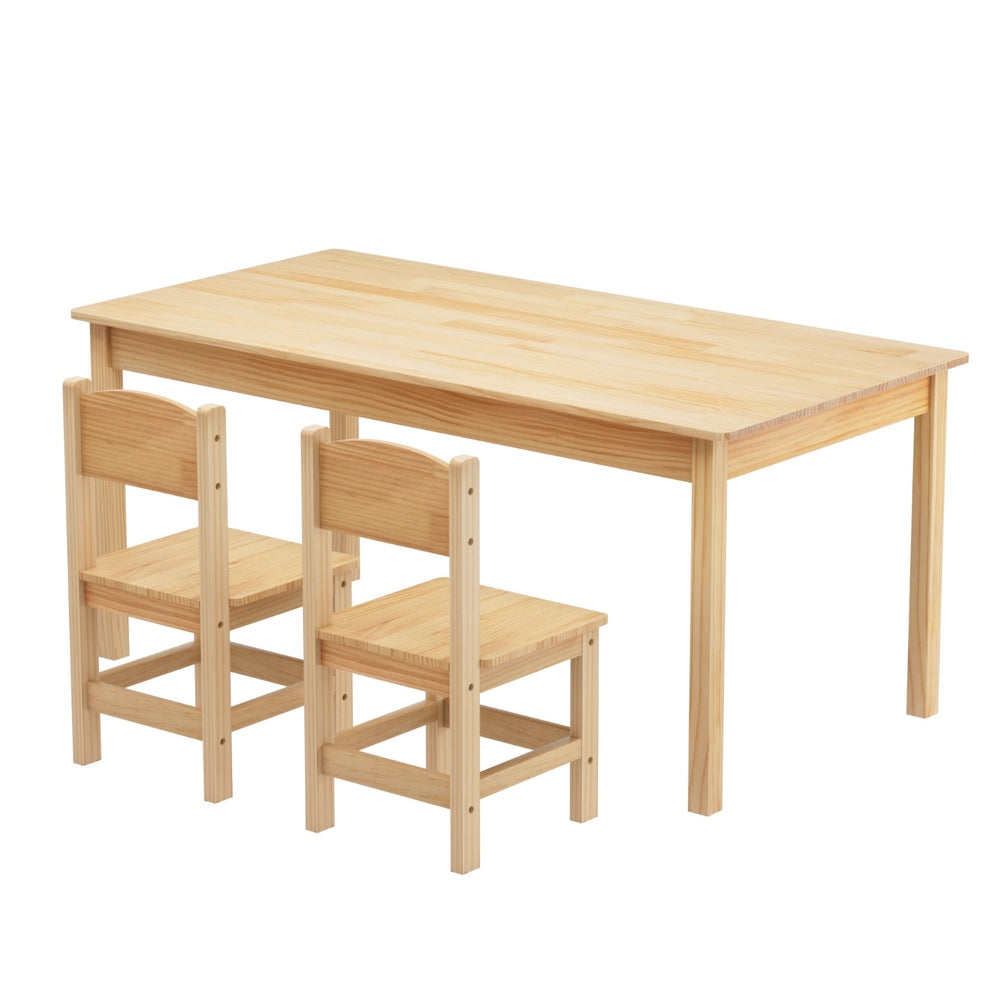 Kids Table and 2 Chairs Set – Durable Pinewood, Natural Finish