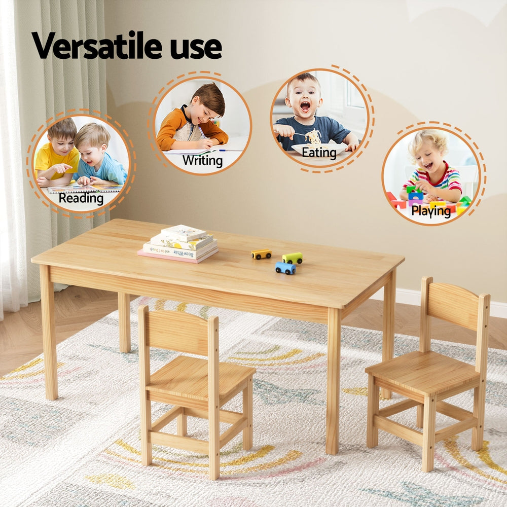 Kids Table and 2 Chairs Set – Durable Pinewood, Natural Finish