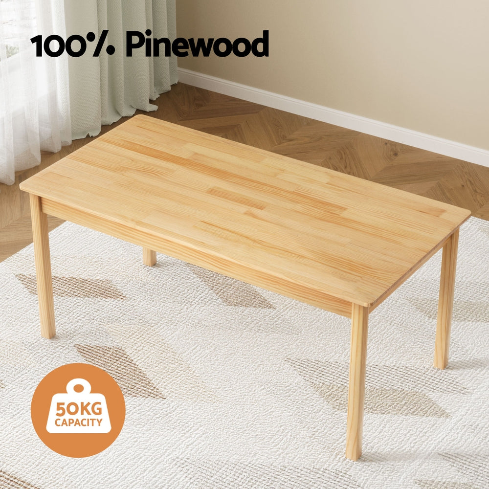 Kids Table and 2 Chairs Set – Durable Pinewood, Natural Finish