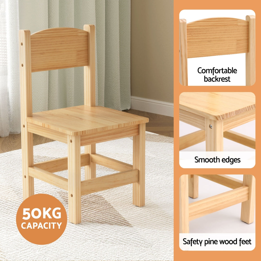 Kids Table and 2 Chairs Set – Durable Pinewood, Natural Finish
