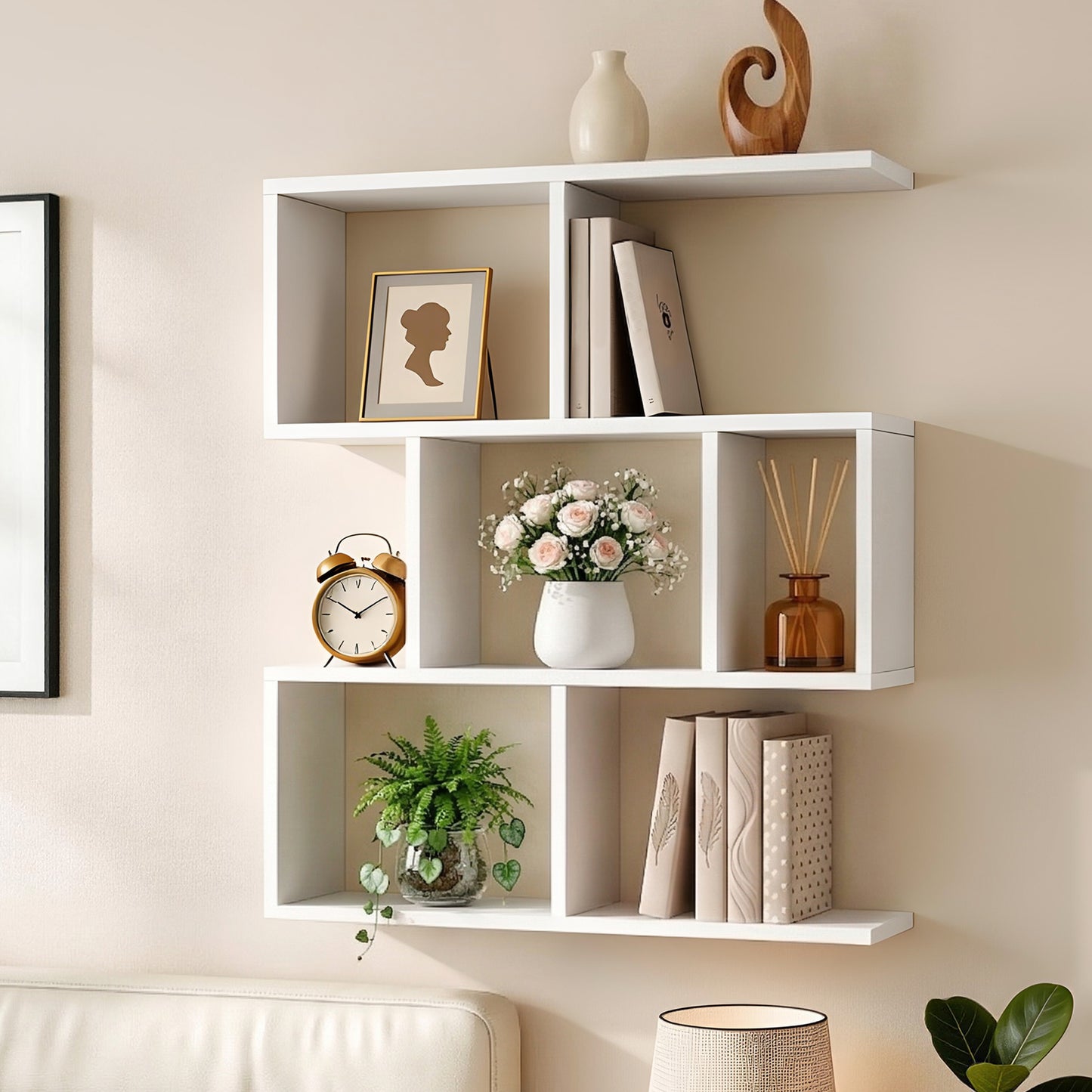 TWSC Floating Wall Shelf Bookshelf 3-Tier Display Storage Organiser White