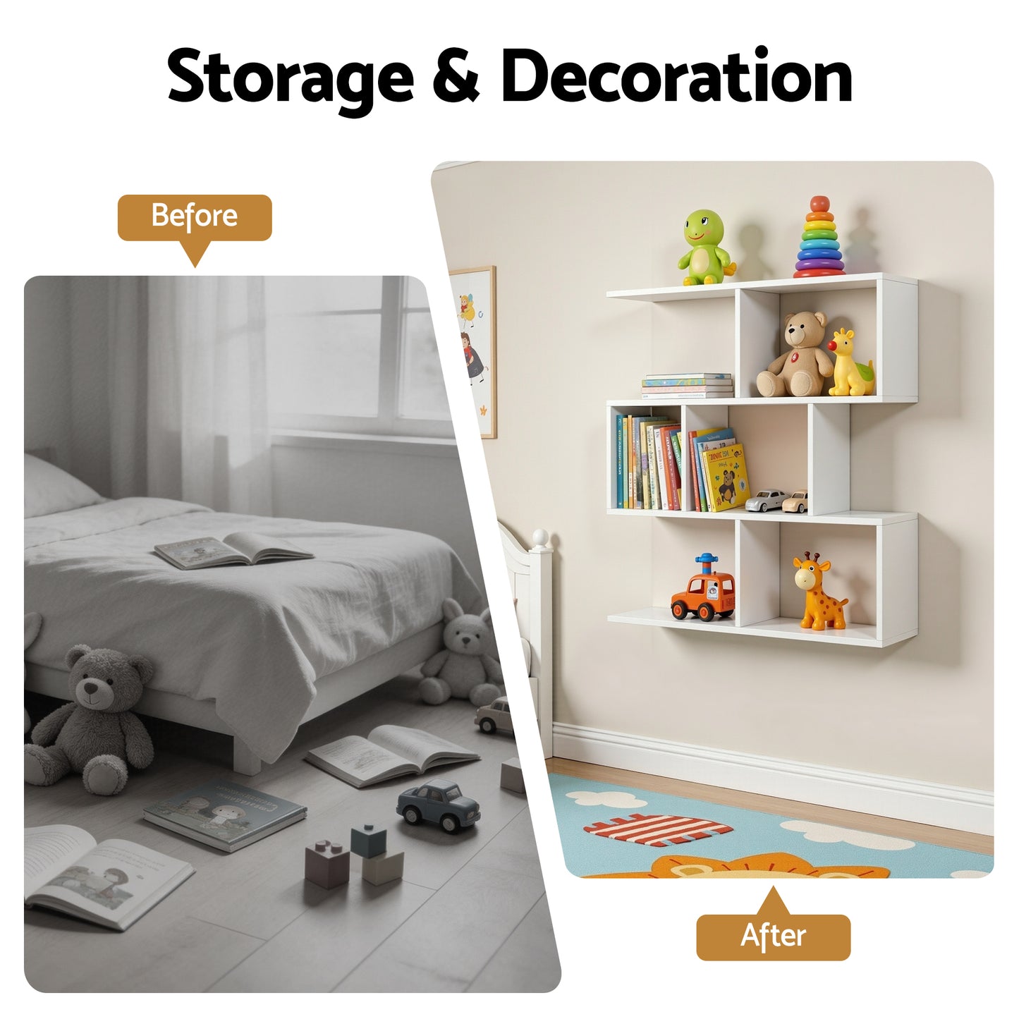 TWSC Floating Wall Shelf Bookshelf 3-Tier Display Storage Organiser White