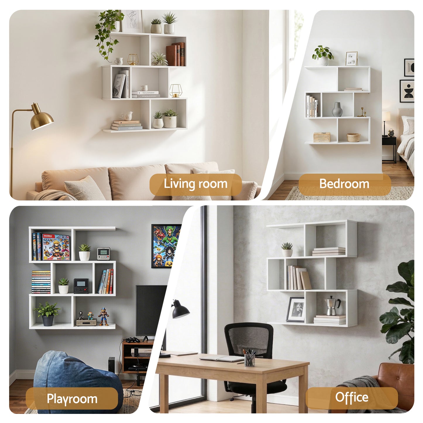 TWSC Floating Wall Shelf Bookshelf 3-Tier Display Storage Organiser White
