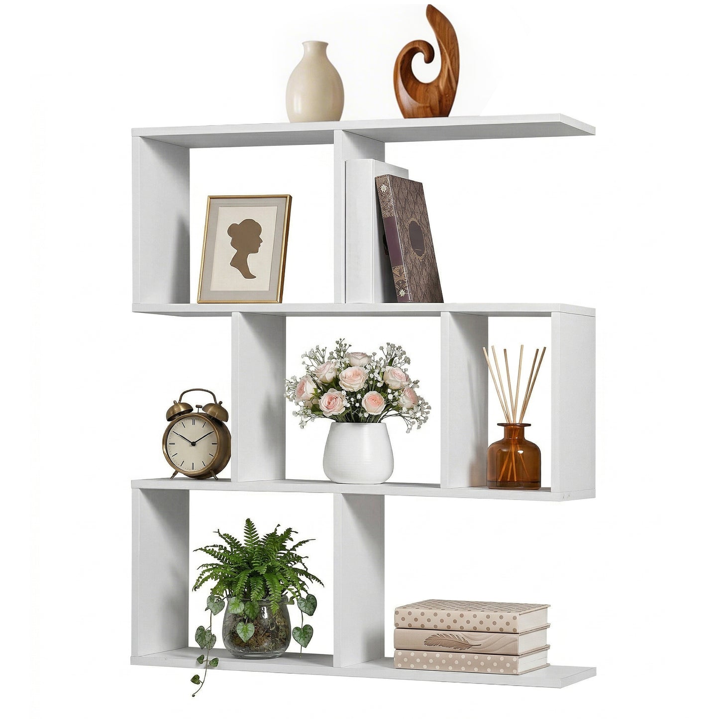 TWSC Floating Wall Shelf Bookshelf 3-Tier Display Storage Organiser White