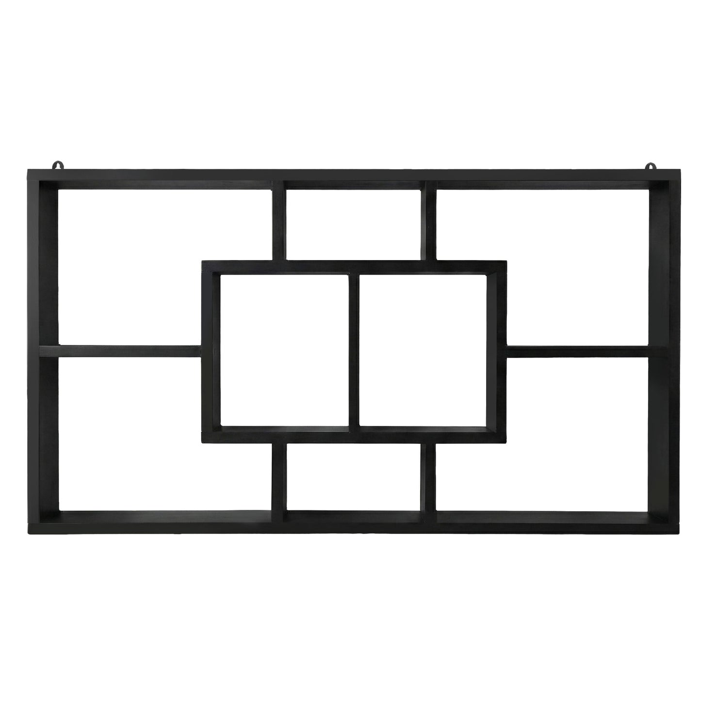 Floating Wall Shelf – Black, 8 Compartments, Versatile Display