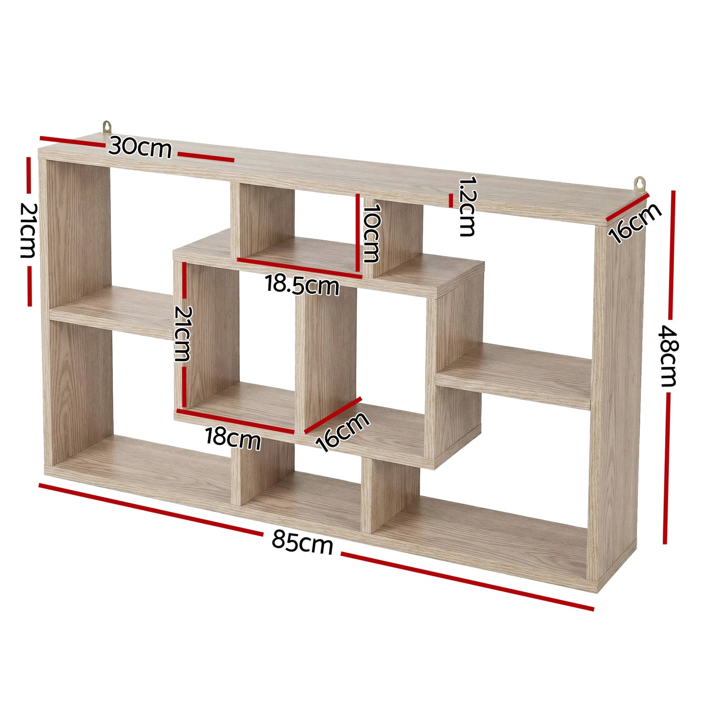 Floating Wall Shelf – Wood, 8 Compartments, Versatile Display
