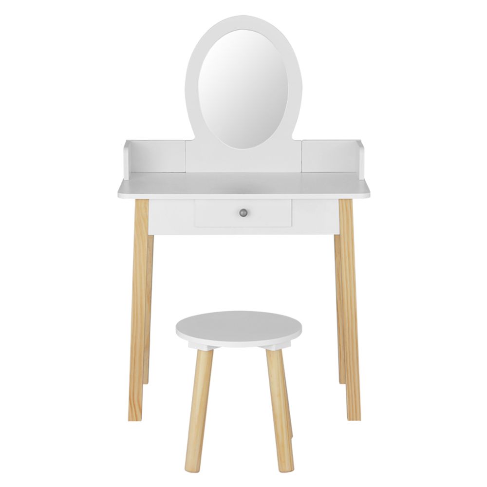 Kids Dressing Table and Chair Set – Detachable Mirror, White Wood Legs