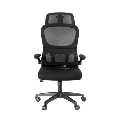 TWSC Office Desk and Chair Set L Shaped Computer Desk 136cm with 2 Tier Storage Shelves, Ergonomic Mesh Office Chair with Adjustable Headrest, Flip-Up Armrests & Lumbar Support