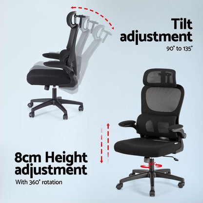 TWSC Office Desk and Chair Set L Shaped Computer Desk 136cm with 2 Tier Storage Shelves, Ergonomic Mesh Office Chair with Adjustable Headrest, Flip-Up Armrests & Lumbar Support