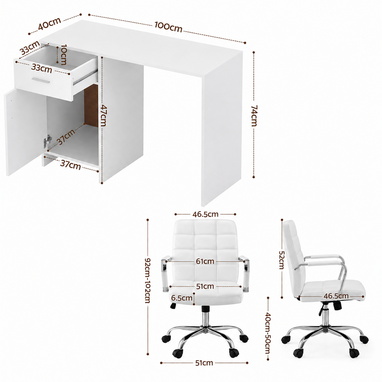 Artiss Office Desk and Chair Set 100cm Computer Desk PU Leather Office Chair