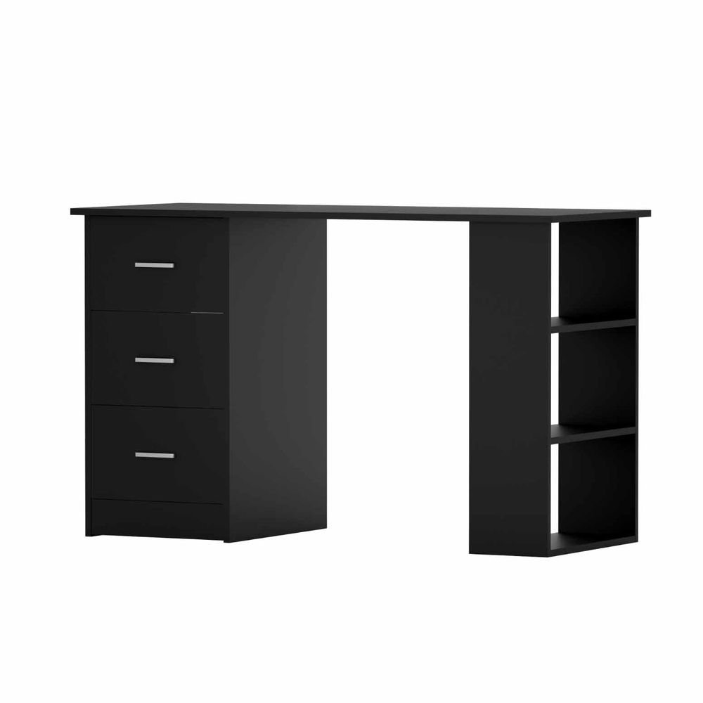 TWSC Office Desk & Chair Set 120cm Computer Desk with 3 Drawers & Open Shelves, Ergonomic Armless Office Chair with Wheels, Height Adjustable for Home Office Study