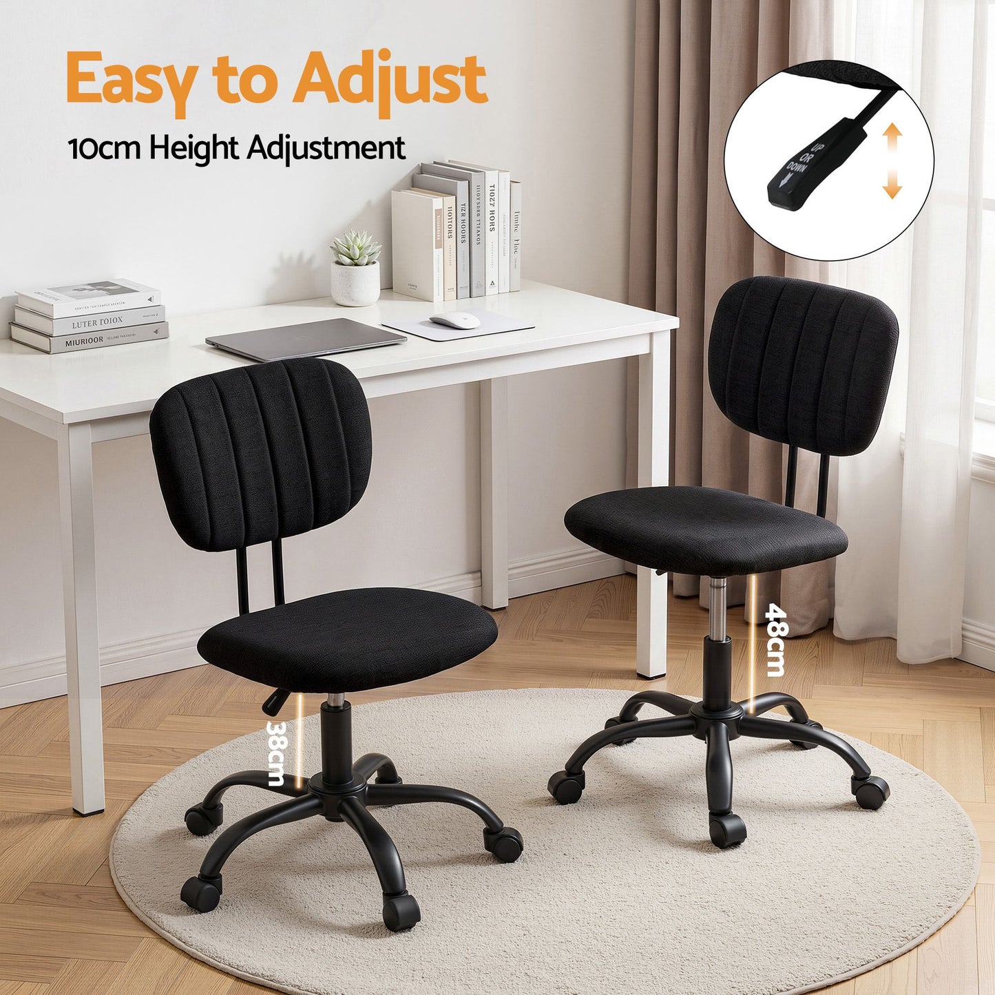 TWSC Office Desk & Chair Set 120cm Computer Desk with 3 Drawers & Open Shelves, Ergonomic Armless Office Chair with Wheels, Height Adjustable for Home Office Study
