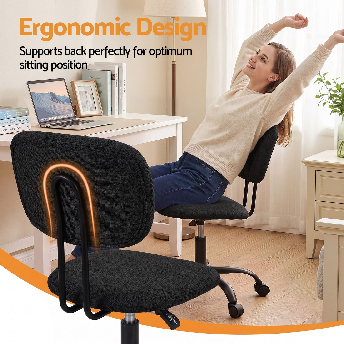 TWSC Office Desk & Chair Set 120cm Computer Desk with 3 Drawers & Open Shelves, Ergonomic Armless Office Chair with Wheels, Height Adjustable for Home Office Study
