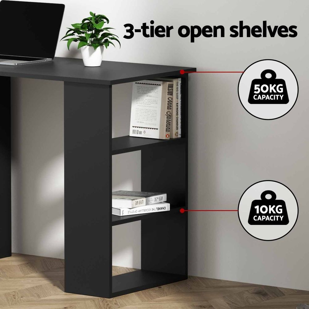 TWSC Office Desk & Chair Set 120cm Computer Desk with 3 Drawers & Open Shelves, Ergonomic Armless Office Chair with Wheels, Height Adjustable for Home Office Study