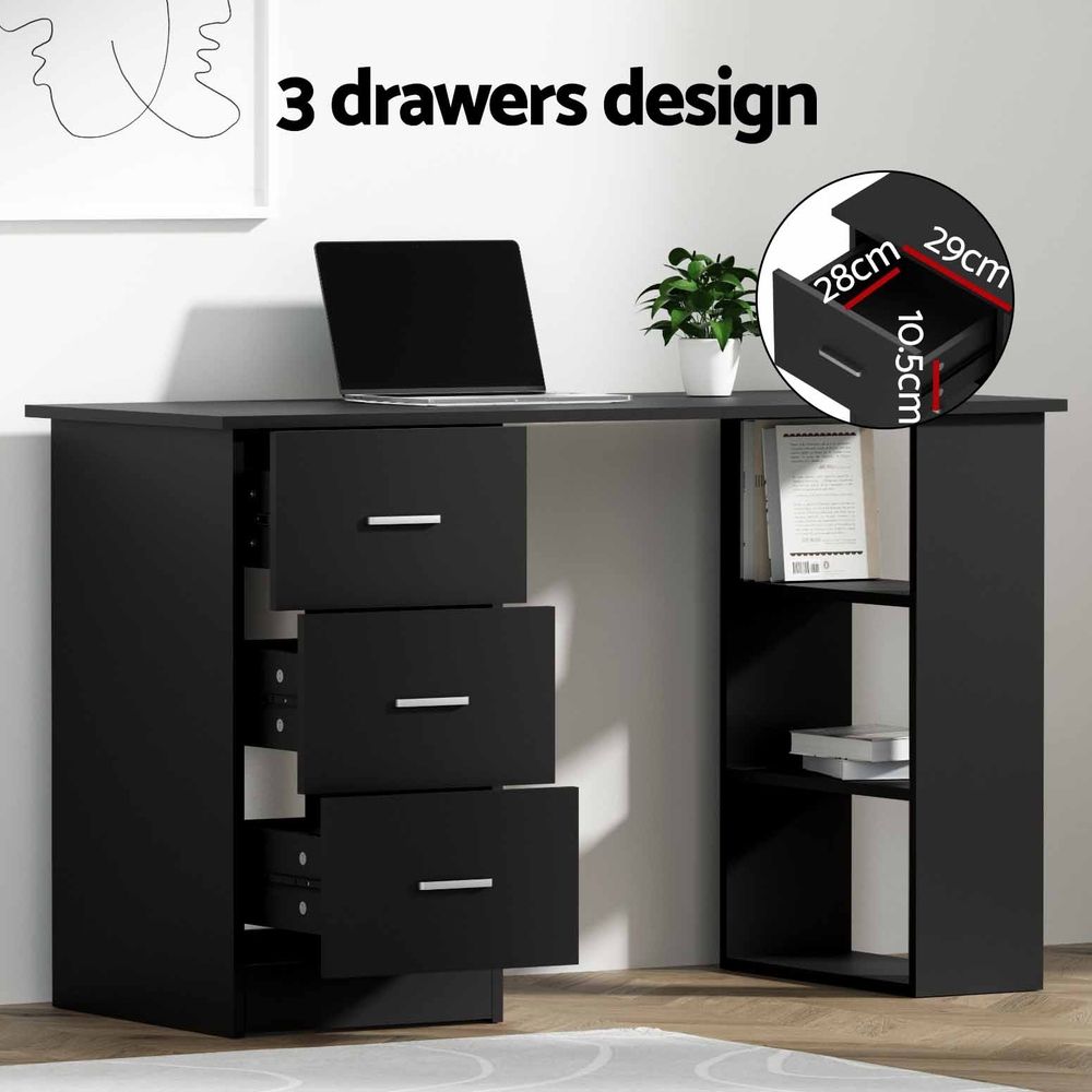 TWSC Office Desk & Chair Set 120cm Computer Desk with 3 Drawers & Open Shelves, Ergonomic Armless Office Chair with Wheels, Height Adjustable for Home Office Study