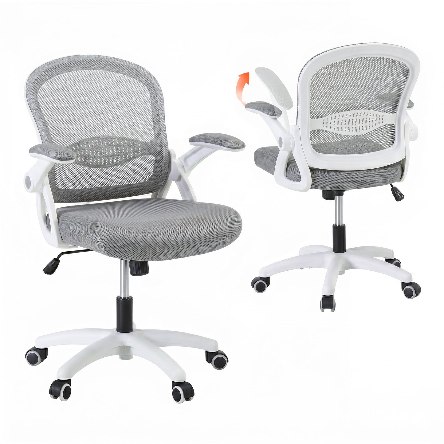 TWSC Computer Desk & Ergonomic Office Chair Set 120cm Home Office Study Desk with 3 Drawers & 3 Shelves, Mesh Computer Chair with Flip-Up Armrests