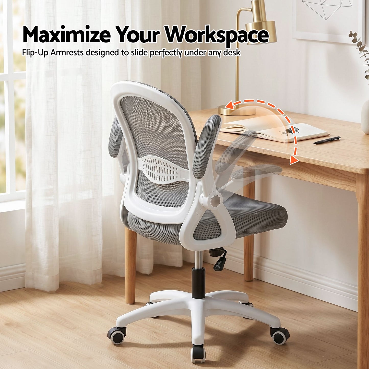TWSC Computer Desk & Ergonomic Office Chair Set 120cm Home Office Study Desk with 3 Drawers & 3 Shelves, Mesh Computer Chair with Flip-Up Armrests