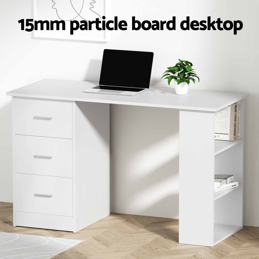 TWSC Computer Desk & Ergonomic Office Chair Set 120cm Home Office Study Desk with 3 Drawers & 3 Shelves, Mesh Computer Chair with Flip-Up Armrests