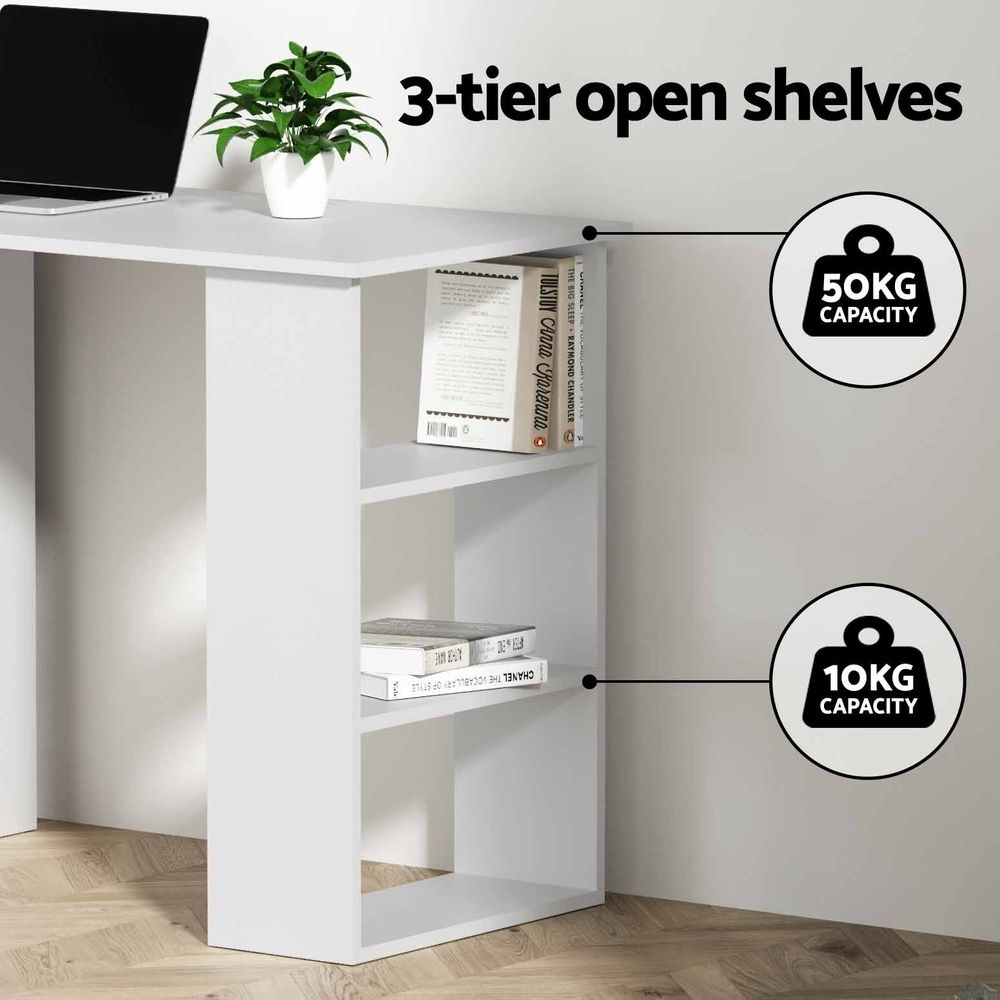TWSC Computer Desk & Ergonomic Office Chair Set 120cm Home Office Study Desk with 3 Drawers & 3 Shelves, Mesh Computer Chair with Flip-Up Armrests