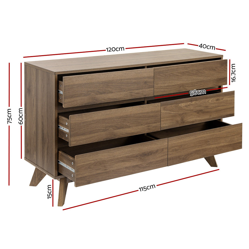 Chest of Drawers – 6 Spacious Drawers, Walnut Finish