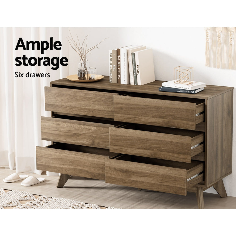 Chest of Drawers – 6 Spacious Drawers, Walnut Finish