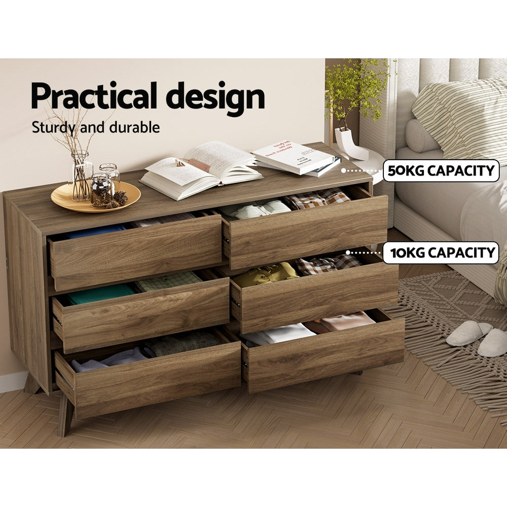 Chest of Drawers – 6 Spacious Drawers, Walnut Finish