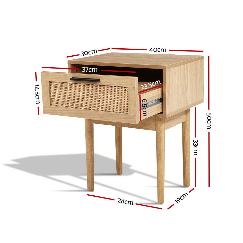 TWSC Bedside Tables Side Table Rattan Drawers Nightstand