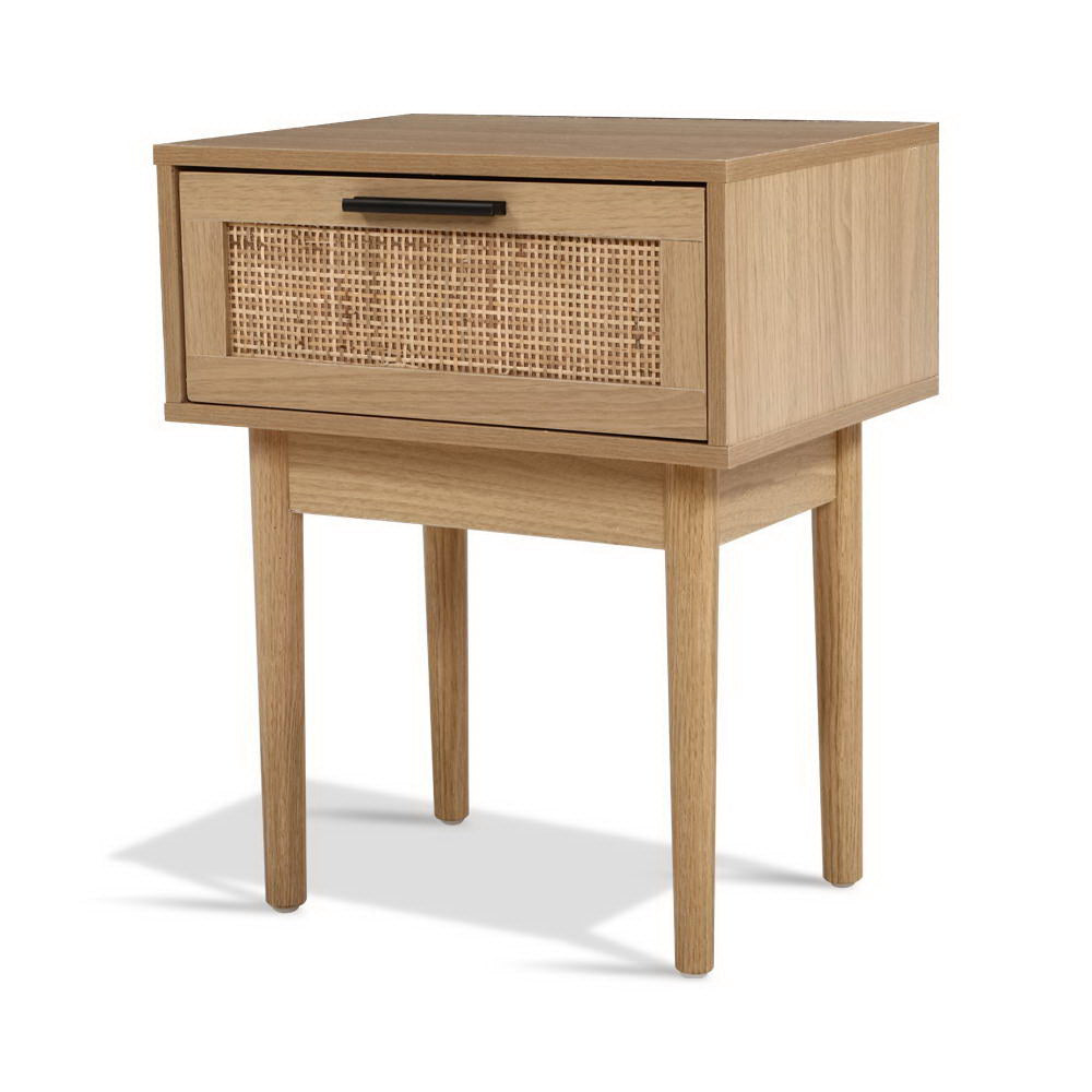 TWSC Bedside Tables Side Table Rattan Drawers Nightstand