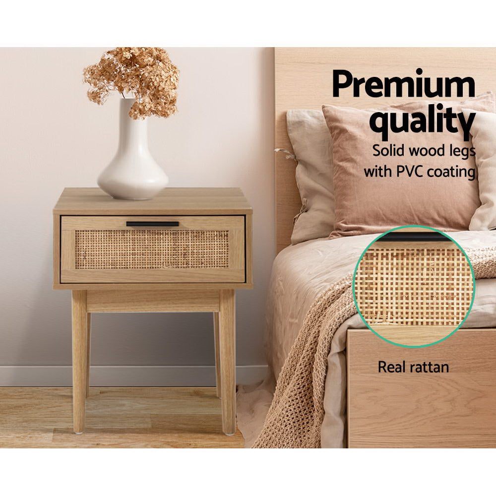 TWSC Bedside Tables Side Table Rattan Drawers Nightstand