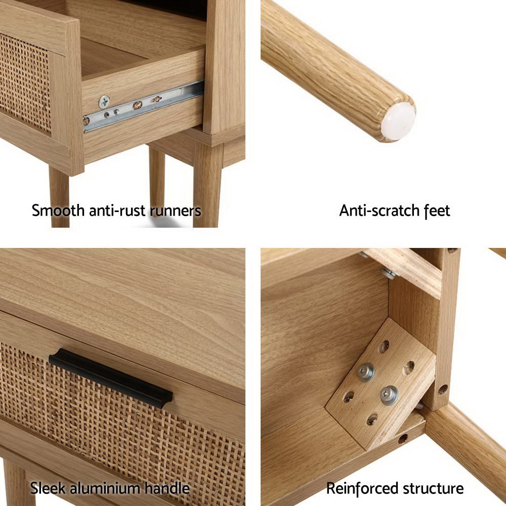 TWSC Bedside Tables Side Table Rattan Drawers Nightstand