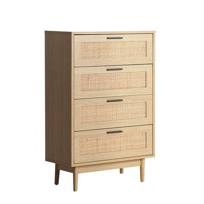 TWSC 4 Chest of Drawers Rattan Tallboy Pine - BRIONY