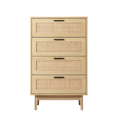 TWSC 4 Chest of Drawers Rattan Tallboy Pine - BRIONY