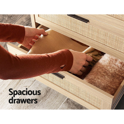 TWSC 4 Chest of Drawers Rattan Tallboy Pine - BRIONY