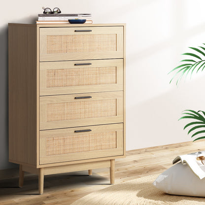 TWSC 4 Chest of Drawers Rattan Tallboy Pine - BRIONY