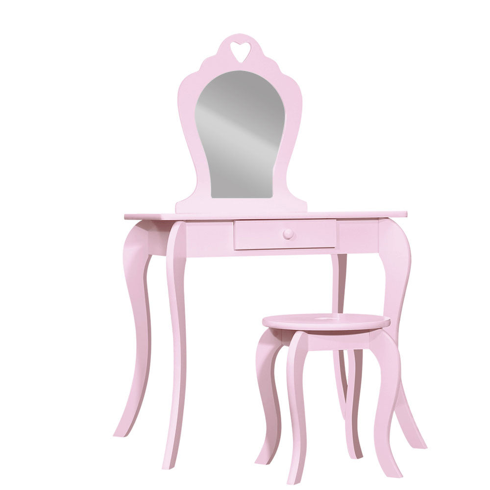 Kids Dressing Table and Stool Set – Pink Vanity Mirror, MDF Wood
