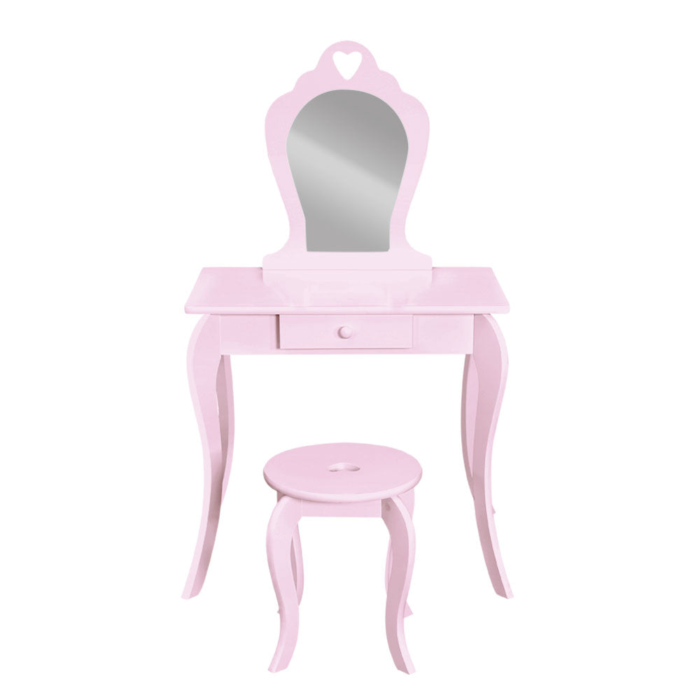 Kids Dressing Table and Stool Set – Pink Vanity Mirror, MDF Wood