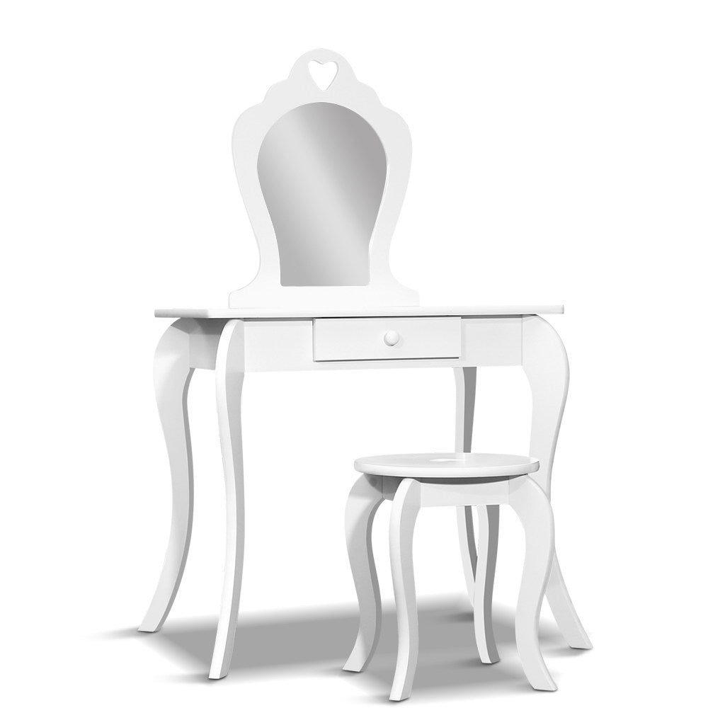 Kids Dressing Table and Stool Set – White Vanity Mirror with Storage