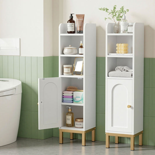 TWSC 2X Bathroom Storage Cabinet Floor Organizer Toilet Corner Adjustable Shelf with Door White