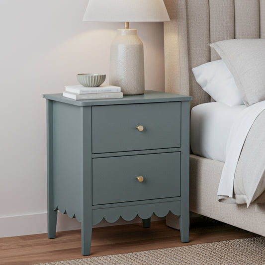 TWSC Bedside Table 2 Drawers Bedroom Storage Nightstand Green
