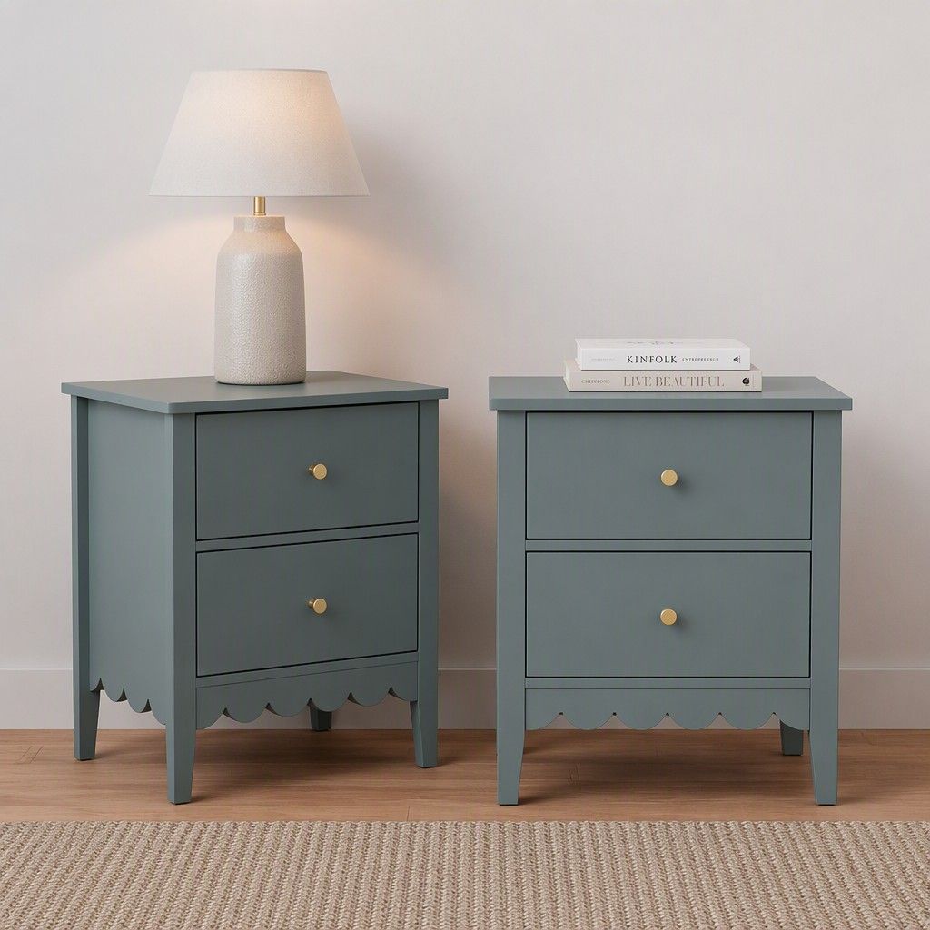 TWSC 2X Bedside Table 2 Drawers Bedroom Storage Nightstand Green