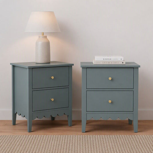 TWSC 2X Bedside Table 2 Drawers Bedroom Storage Nightstand Green