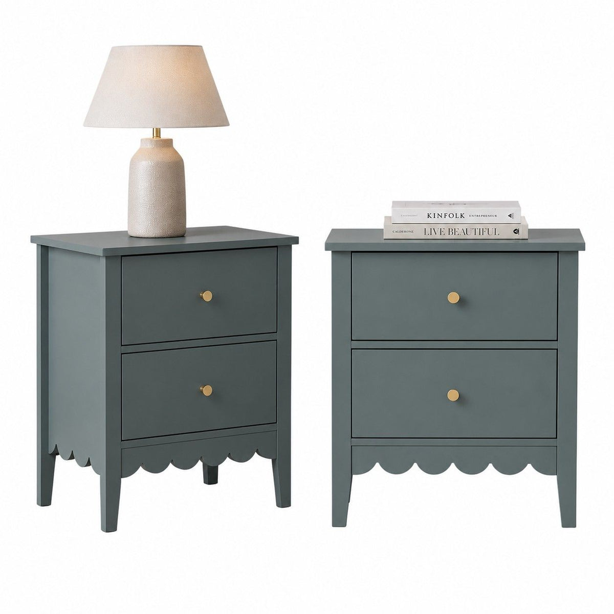 TWSC 2X Bedside Table 2 Drawers Bedroom Storage Nightstand Green